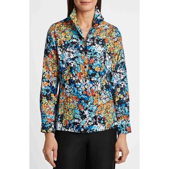 Foxcroft Katie Floral Print Cotton Button-Up Shirt in Blue Multi at Nordstrom Rack, Size 10