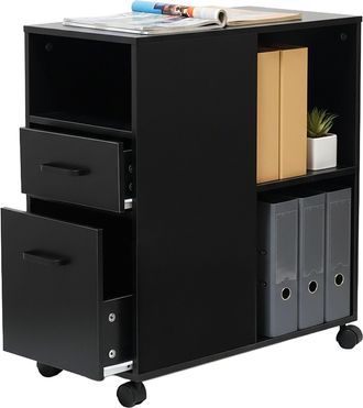 Relaxdays Cajonera Relaxdays Con Ruedas, 2 Cajones, 3 Huecos, Med.: 65 X 30 X 60 Cm, Mdf, Mueble Bajo De Oficina, Archivo, Negro