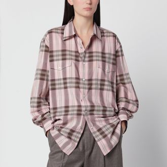 Auralee Camicia a quadri rosa in cotone e seta
