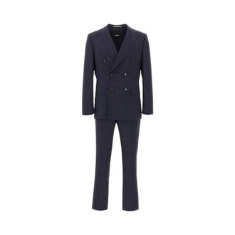 HUGO BOSS Kostuums, Heren, Blauw, M, Wol, Double-breasted Slim Fit Kostuum
