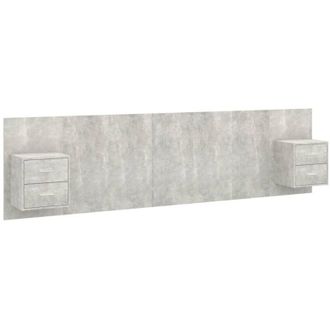 vidaXL Cabecero de cama y mesitas madera contrachapada gris hormigón Vidaxl