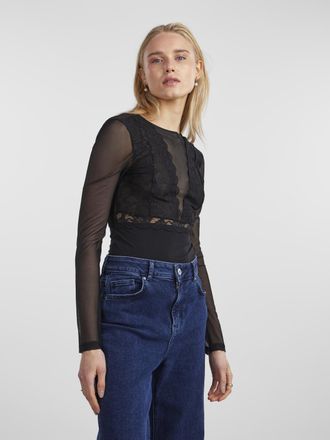 Pieces Body PIECES PCSICCA LS BODYSTOCKING NOOS, Damen, Gr. XL (42), N-Gr, schwarz, Obermaterial: 85% Polyamid, 15% Elasthan, leicht durchscheinend, unifarbe