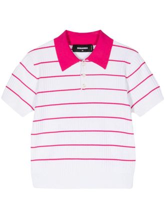 Dsquared2 Polo crop a righe - Bianco