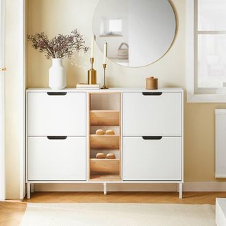 SoBuy Slim Shoe Cabinet - Flip Doors & Bamboo Shelves in White