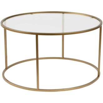 Dmora Tavolino da salotto Guidi, Tavolo basso da caff&egrave;, Portariviste per divano, Ripiano da soggiorno, 80x80 h43 cm, Oro e Trasparente - Dmora