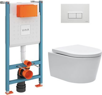 Vitra Bastidor V-fix Core Pack + Sat Inodoro Sin Brida Con Fijaciones Invisibles + Placa, Blanco Brillante (v-fixsatrimless-1) - Vitra