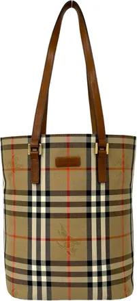 Burberry Beige Brown Canvas Leather Tote Bag (Pre-Owned)