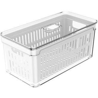 Ou Clear Stackable Fridge Organizer Bin with Drain Basket and Vented Lid, 5.3 Quart Capacity in Clear With White Drainer at Nordstrom