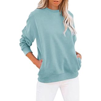 Generic Sweatshirts for Women UK Soft Lightweight Crewneck Long Sleeves Pullover Tops Casual Comfortable Oversized Plain Swearshirt with Pockets Ladies Fashio