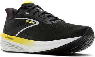 Brooks Launch 12 Running Sneaker in Black/Cyber Yellow/Oyster at Nordstrom, Size 11.5