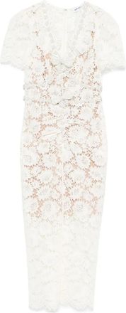 Self Portrait fine-lace midi dress - women - Polyamide/Cotton/Sequin/Viscose - 12 - White