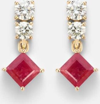 Stone and Strand Orecchini in oro 14kt (585/1000) con diamanti, zaffiro rosa e rubino