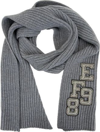 Elisabetta Franchi Geribbeld damesjaal met EF-initialen - Dames - Wintersjaals - Grijs - ONE Size - Wol - Accessoires