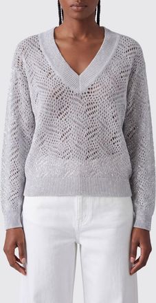 Brunello Cucinelli Maglia a V relaxed fit in 100% cashmere traforato con paillettes