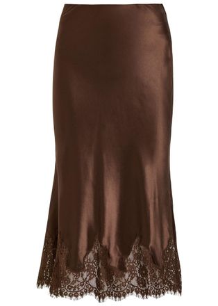 Reformation Carolina Lace-trim Silk Skirt - Black - M (UK12 / M)