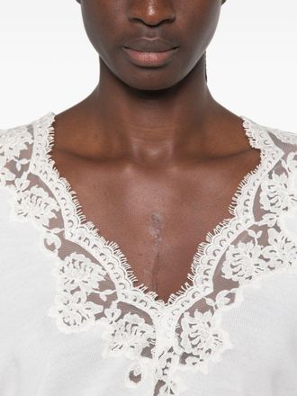 Ermanno Scervino Lace-Trim V-Neck Sweater - White