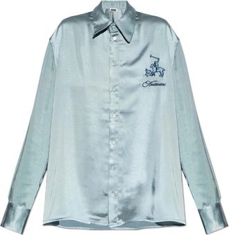 Avavav Logo Shirt - Dames - Overhemden - Blauw - M - Satijn - Overhemden