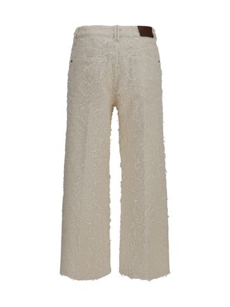 Brunello Cucinelli Womens Square-Leg Dyed Furry Pants With Monili Ecru Cotton Ecru Trousers