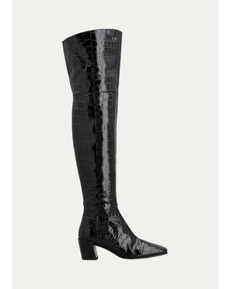 Roger Vivier Choc 45MM Croc-Embossed Patent Leather Boots