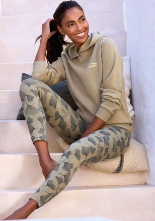 Lascana Leggings LASCANA, Damen, Gr. 32/34, N-Gr, khaki bedruckt, Jersey, Obermaterial: 95% Baumwolle, 5% Elasthan, bedruckt, figurbetont lang, Hosen Leggings