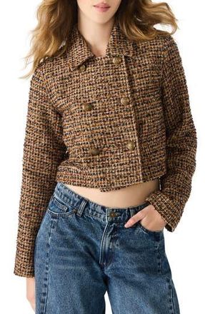 Steve Madden Avie Tweed Jacket in Brown Plaid Mix at Nordstrom Rack, Size Medium