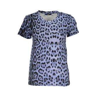 Cavalli T-Shirts, female, Multicolor, 2XL, Blue Cotton T-Shirt with Pattern