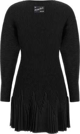 Elisabetta Franchi Ribbed Knit Pleated Dress - Black
