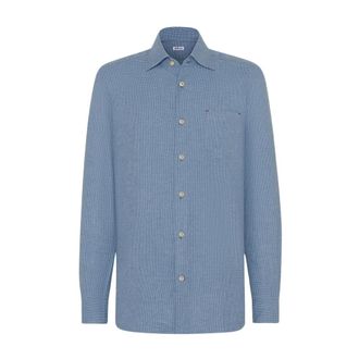 Kiton Nerano Houndstooth Flannel Shirt - Heren - Casual Overhemden - Blauw - 3XL - Katoen - Overhemden