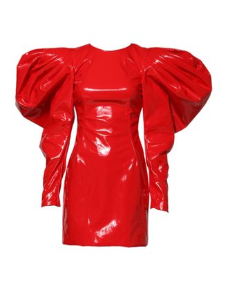 Dolce & Gabbana Womens Red Patent Leather Puff Sleeves Mini Dress Polyurethane Polyester