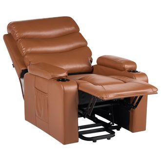 Beliani Sill&oacute;n Reclinable El&eacute;ctrico De Piel Sint&eacute;tica Moderno Elevable Con Reposapi&eacute;s Portavasos Revistero Marr&oacute;n Eter