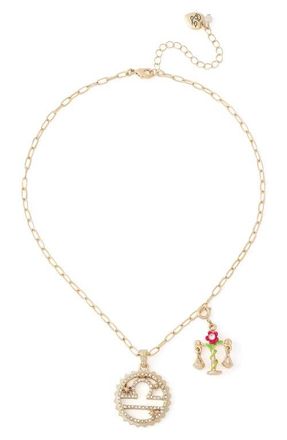 Betsey Johnson Gemini Charm Pendant Necklace in Fuchsia-Libra at Nordstrom