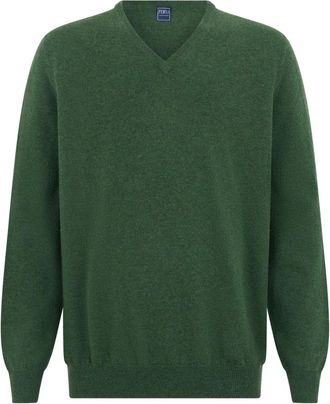 Fedeli Pull Slim V-neck - Heren - Truien - Groen - Maat: 5XL Kasjmier