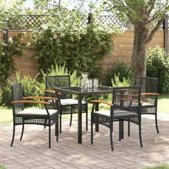vidaXL Conjunto De Comedor De Jard&iacute;n 5 Pcs Negro Rat&aacute;n Sint&eacute;tico Vidaxl