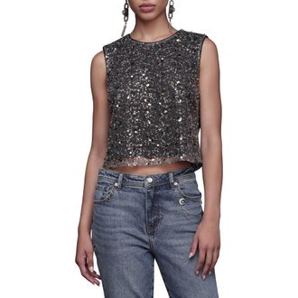Avec Les Filles Sequin Mesh Tank in Black - Grey Mesh at Nordstrom, Size X-Large