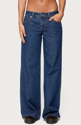 Edikted Raiyne Low Rise Wide Leg Jeans in Dark-Blue at Nordstrom, Size X-Large