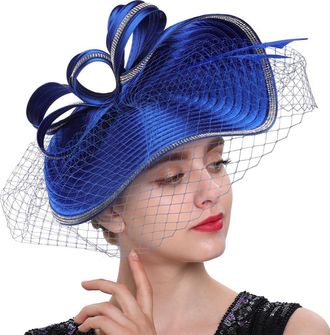 OSALADI Fascinators Hat for Women, 1950s Vintage Fascinator Flower Hat with Hair Hoop Cocktail Tea Party Headwear for Wedding Party, Blue