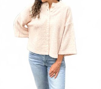 Merci Knit Half Sleeve Cardigan In Oatmeal Pink