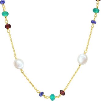 Rina Limor Silver 2.81 Ct. Tw. Blue Sapphire, Garnet, Green Onyx & 5-6.5 Mm Pearl Bead Necklace