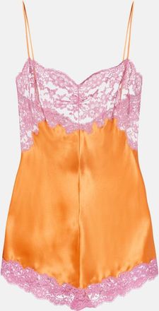 Saint Laurent Lace-trimmed silk satin bodysuit