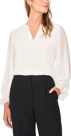 Vince Camuto Ruffle Cuff Split Neck Top in New Ivory at Nordstrom, Size X-Large