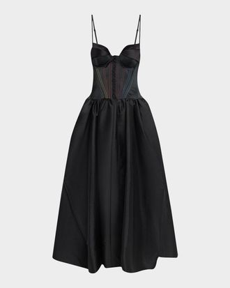 Christopher John Rogers Peel-Bust Lace-Up Corset Gown