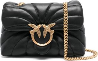 Pinko Quilted Black Shoulder Bag With Gold-Tone Bird Clasp