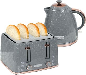 HOMCOM Homcom - 1.7L Kettle and Toaster Set with Defrost, Reheat and Crumb Tray Grey