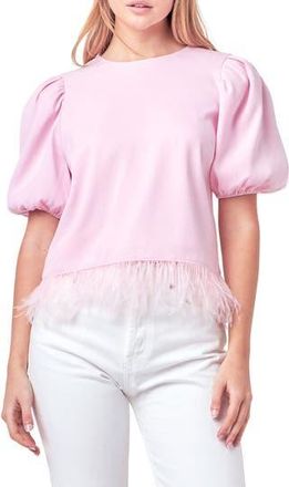 English Factory Feather Edge Puff Sleeve Top in Pink at Nordstrom Rack, Size X-Small
