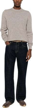 Fedeli Truien & Vesten, Heren, Beige, XL, Leer, Argentina Slim Cashmere Crewneck