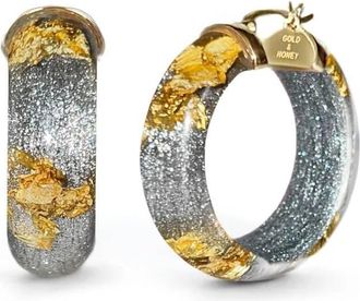 Gold & Honey Mini Leaf Lucite Hoop Earrings In Pixi Gold Leaf