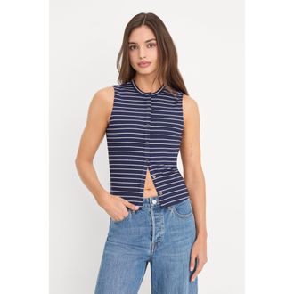 Good American Womens The Rib Splay Top | Simple Stripe Horizon Ink, Size Medium | Good American by Khlo&Egrave; Kardashian