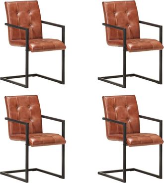 vidaXL Sillas Voladizas De Comedor 4 Unidades Cuero Aut&eacute;ntico Marr&oacute;n Vidaxl