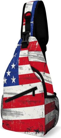 Generic US Distressed Flag Unisex Shoulder Bags Casual Crossbody Chest Bag Sling Backpack for Hiking Cycling Travel