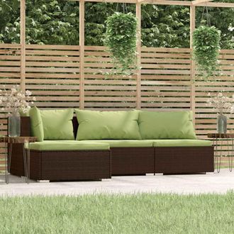 vidaXL Set Muebles De Jard&iacute;n 4 Piezas Y Cojines Rat&aacute;n Sint&eacute;tico Marr&oacute;n Vidaxl